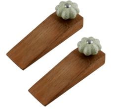 2 Pieces Washed Green Crackle Ceramic Melon Wooden Door Stopper